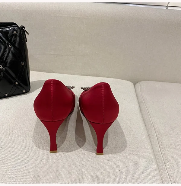 Vintage / Retro Green Silk Satin Prom Rhinestone Pumps 2021 7 cm Stiletto Heels Square Toe High Heels