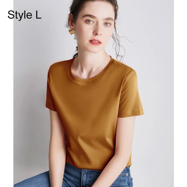 Simple OL Désinvolte Lavande Ordinaire T-Shirts 2021 Encolure Dégagée Coton Manches Courtes Hauts pour Femmes T-shirt