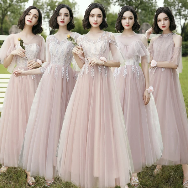 Modest Simple Sage Green Embroidered Bridesmaid Dresses 2021 A-Line Princess V-Neck Long Modest Simple Sage Green Embroidered Bridesmaid Dresses 2021 A-Line Princess V-Neck Long