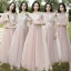 Modest / Simple Sage Green Embroidered Bridesmaid Dresses 2021 A-Line / Princess V-Neck Short Sleeve Backless Floor-Length / Long Wedding Party Dresses