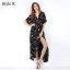 Summer Black Street Wear Beach Floral Maxi Dresses 2021 V-Neck Short Sleeve Women Dresses