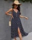 Fashion Summer Street Wear Resort Wear Beach Blushing Pink Spotted Women Dresses 2021 V-Neck Sleeveless Covered Button Sash Loose Tea-length