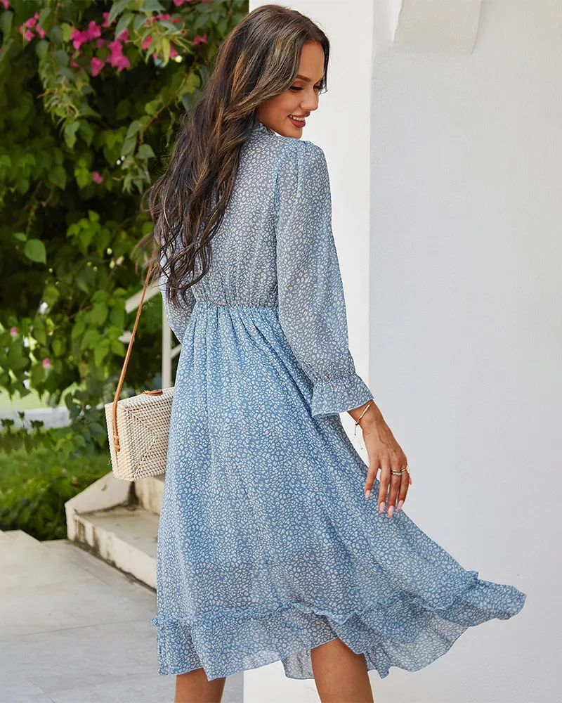 Chic Beautiful Summer Spring Resort Wear Street Wear Beach Pool Blue Floral Women 2021