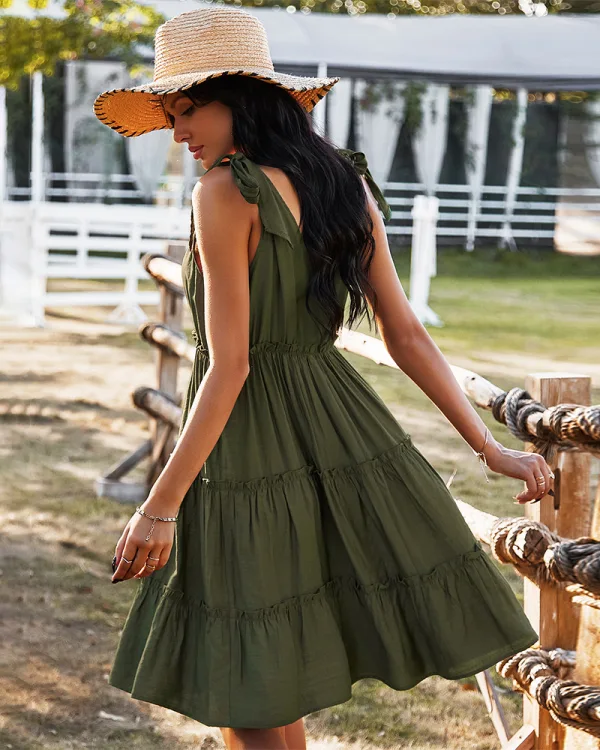 Sexy Orange Spring Summer Street Wear Ruffle Women Dresses 2021 V-Neck Sleeveless Buttons Bow Loose