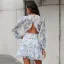Sexy Sommer Resort-Kleidung Weiß Blumen Damen Kleider 2021 Chiffon V-Ausschnitt Lange Ärmel Rückenfreies Lose