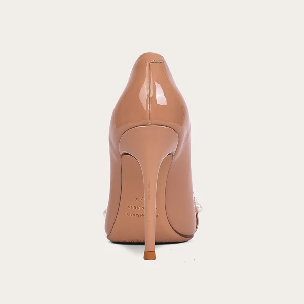 Mode Nude Abend Perle Pumps 2021 Leder 10 cm Stilettos Hochhackige Spitzschuh Pumps