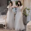 Chic / Beautiful Grey Pearl Lace Flower Bridesmaid Dresses 2021 A-Line / Princess Short Sleeve Backless Floor-Length / Long Bridesmaid Wedding Party Dresses
