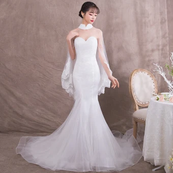 Élégant Ivoire Transparentes Robe De Soirée Avec Châle 2018 Trompette Sirène Col Haut Sans Manches Appliques En Dentelle Chapel Train Robe De Ceremonie