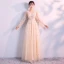 Elegant Champagne Evening Dresses  2018 Empire V-Neck Long Sleeve Pearl Glitter Star Floor-Length / Long Ruffle Backless Formal Dresses