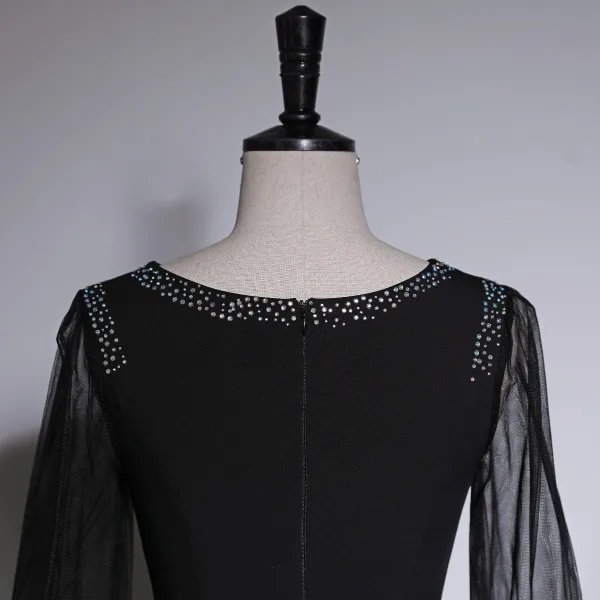 Vintage / Retro Black Rhinestone Prom Dresses 2023 A-Line / Princess Scoop Neck Long Sleeve Floor-Length / Long Prom Formal Dresses