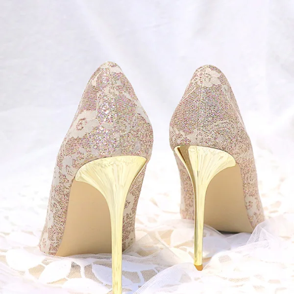 Scintillantes Doré Chaussure De Mariée 2018 Paillettes 10 cm Talons Aiguilles À Bout Pointu Mariage Escarpins