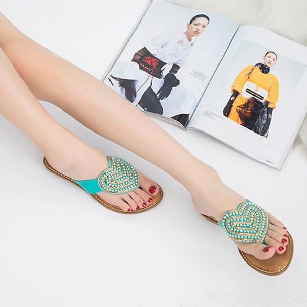 Schöne Weiß Sommer Perle Strass Strand Flache Sandalen Damen 2021 Peeptoes Sandaletten