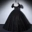 Elegant Black Prom Dresses 2022 Ball Gown Square Neckline Puffy Short Sleeve Star Sequins Backless Floor-Length / Long Formal Dresses