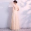 Elegant Champagne Evening Dresses  2018 Empire V-Neck Long Sleeve Pearl Glitter Star Floor-Length / Long Ruffle Backless Formal Dresses