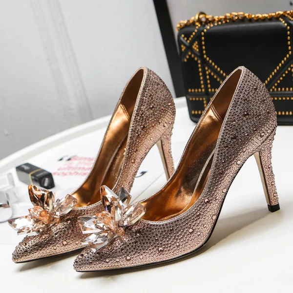 Charming Cinderella Evening Party Pumps 2019 Crystal Rhinestone 9 cm Stiletto Heels Pointed Toe Pumps