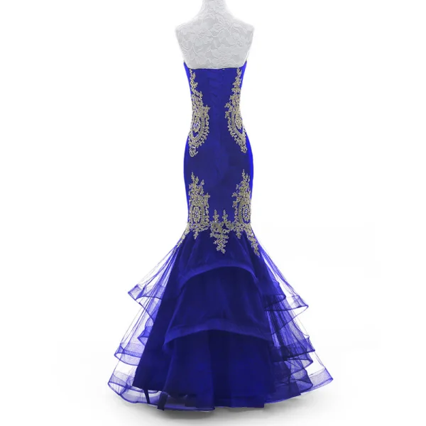 Charmant Noire Robe De Soirée 2018 Trompette / Sirène Bustier Dos Nu En Dentelle Fleur Faux Diamant Sans Manches Longue Robe De Ceremonie
