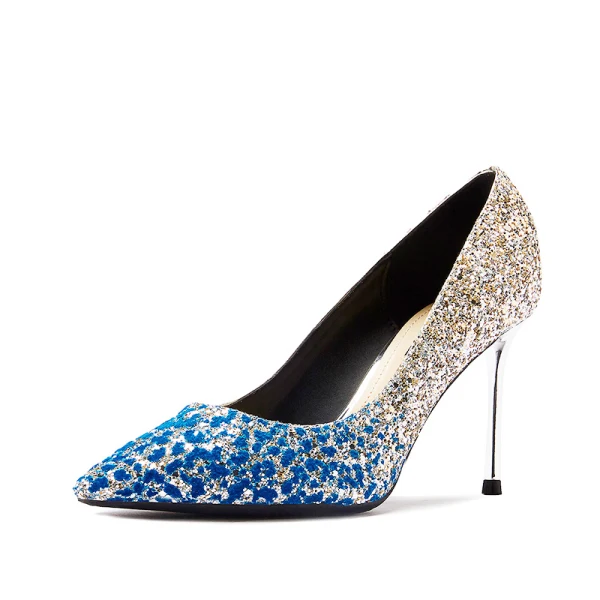 Scintillantes Argenté Cuir Soirée Escarpins 2019 Paillettes 8 cm Talons Aiguilles À Bout Pointu Escarpins