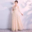 Elegant Champagne Evening Dresses  2018 Empire V-Neck Long Sleeve Pearl Glitter Star Floor-Length / Long Ruffle Backless Formal Dresses