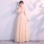 Elegant Champagne Evening Dresses  2018 Empire V-Neck Long Sleeve Pearl Glitter Star Floor-Length / Long Ruffle Backless Formal Dresses