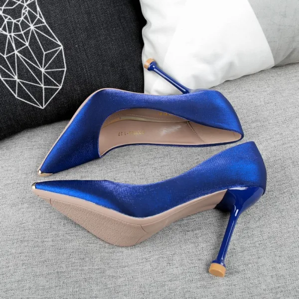 Stijlvolle Koninklijk Blauw Avond Pumps 2019 Satijn 10 cm Naaldhakken / Stiletto Spitse Neus Pumps