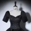 Elegant Black Prom Dresses 2022 Ball Gown Square Neckline Puffy Short Sleeve Star Sequins Backless Floor-Length / Long Formal Dresses