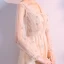 Elegant Champagne Evening Dresses  2018 Empire V-Neck Long Sleeve Pearl Glitter Star Floor-Length / Long Ruffle Backless Formal Dresses