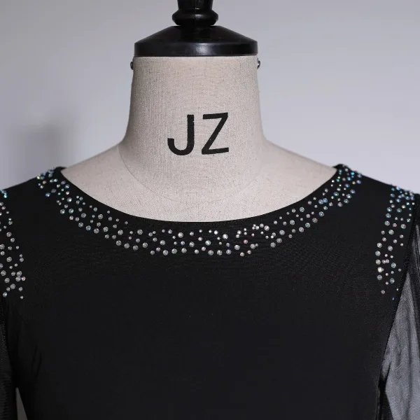 Vintage / Retro Black Rhinestone Prom Dresses 2023 A-Line / Princess Scoop Neck Long Sleeve Floor-Length / Long Prom Formal Dresses