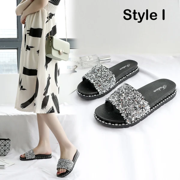 Abordable Rougissant Rose Désinvolte Plage Pantoufle & Tongs 2020 Fleur Perle Paillettes Peep Toes / Bout Ouvert Plate Chaussures Femmes