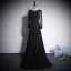 Vintage / Retro Black Rhinestone Prom Dresses 2023 A-Line / Princess Scoop Neck Long Sleeve Floor-Length / Long Prom Formal Dresses