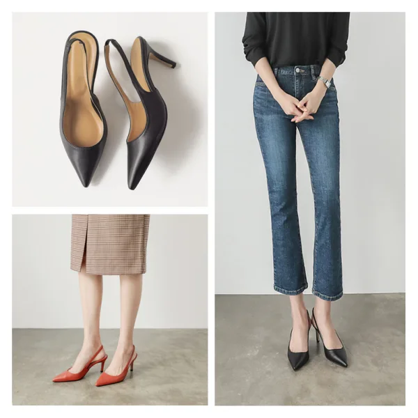 Simple Noire Bureau OL Slingbacks Sandales Femme 2020 10 cm Talons Aiguilles À Bout Pointu Sandales