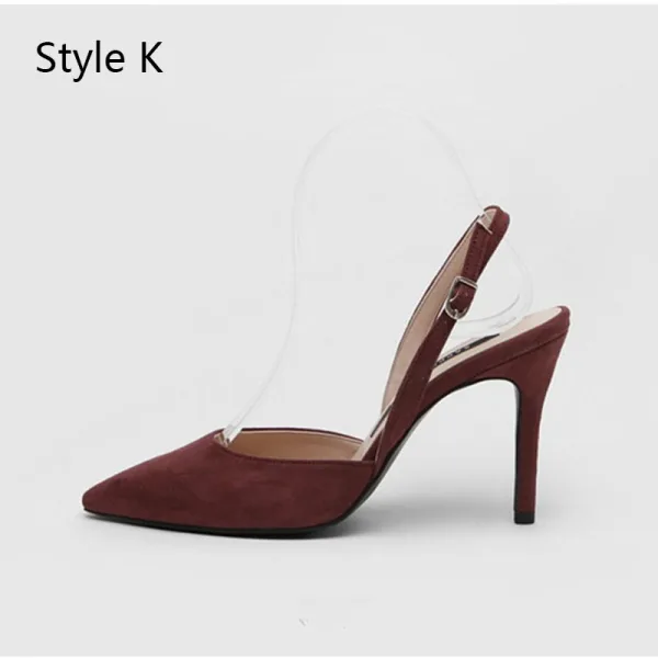 Schlicht Beige Büro OL Slingpumps Sandalen Damen 2020 Wildleder 8 cm Stilettos Spitzschuh Sandaletten