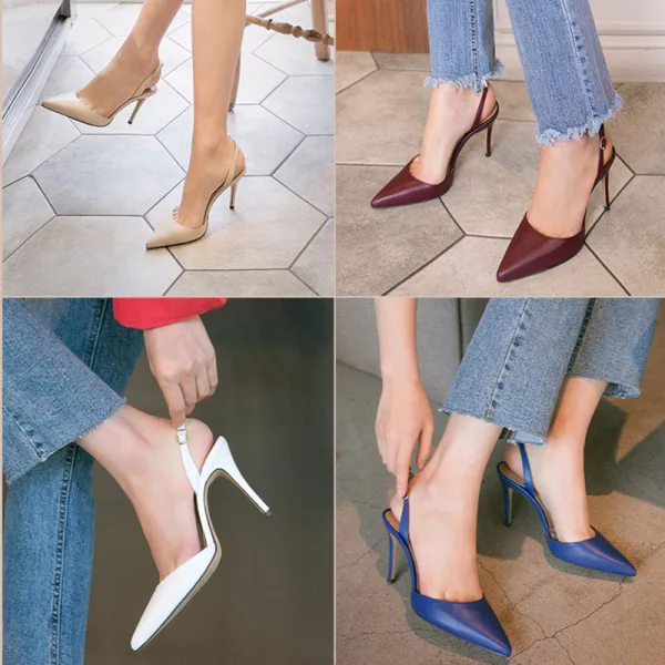 Fashion White Office OL Slingbacks Womens Sandals 2020 10 cm Stiletto Heels Pointed Toe Sandals