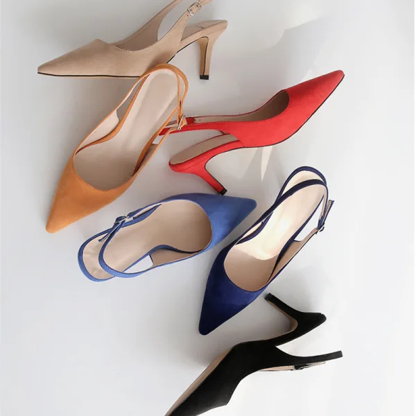 Schlicht Königliches Blau Büro OL Slingpumps Sandalen Damen 2020 Wildleder 10 cm Stilettos Spitzschuh Sandaletten