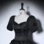 Elegant Black Prom Dresses 2022 Ball Gown Square Neckline Puffy Short Sleeve Star Sequins Backless Floor-Length / Long Formal Dresses