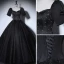 Elegant Black Prom Dresses 2022 Ball Gown Square Neckline Puffy Short Sleeve Star Sequins Backless Floor-Length / Long Formal Dresses