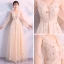 Elegant Champagne Evening Dresses  2018 Empire V-Neck Long Sleeve Pearl Glitter Star Floor-Length / Long Ruffle Backless Formal Dresses