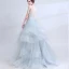Chic / Belle Argenté Robe De Soirée 2017 Robe Boule U-Cou Dentelle Dos Nu Perlage Fait main Soirée Robe De Bal