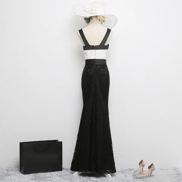 Chic / Beautiful Black Evening Dresses 2017 Backless Trumpet / Mermaid Lace X-Strap Pierced Spaghetti Straps Evening Party