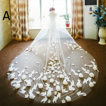 Amazing Unique White Wedding 2017 Appliques Tulle Wedding Veils