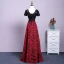 Chic / Beautiful Burgundy Evening Dresses  2017 A-Line / Princess U-Neck Lace Beading Appliques Backless Evening Party Formal Dresses