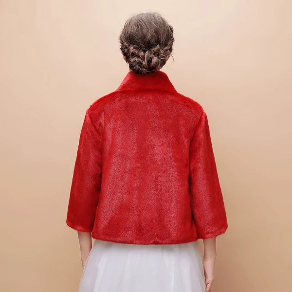 Rouge Hiver Col Haut Manches Longues Fausse Fourrure Promo Soirée Mariage Manteaux / vestes 2017