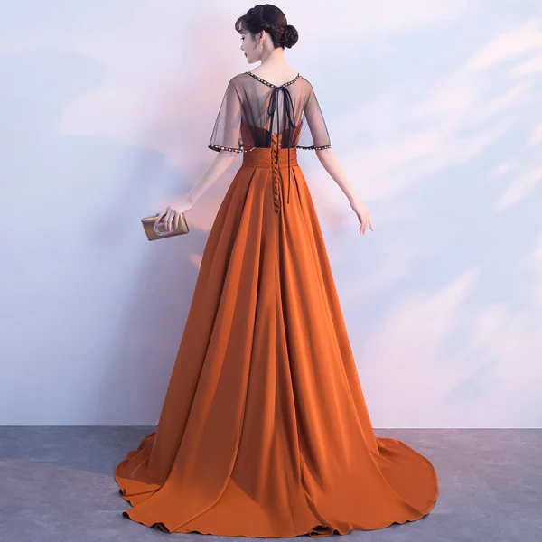 Klassieke Elegante Oranje Avondjurken 2017 A lijn U-hals Ruglooze Kralen Chiffon Avond Gelegenheid Jurken
