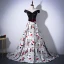 Amazing / Unique Black Evening Dresses  2018 A-Line / Princess Charmeuse Backless Printing Strapless Evening Party Formal Dresses