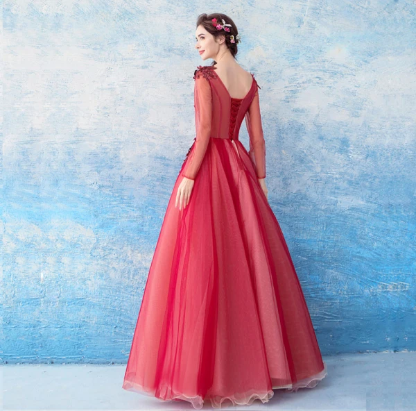 Lovely Red Floor-Length / Long Evening Dresses 2018 A-Line / Princess Tulle V-Neck Appliques Beading Backless Butterfly Sequins Evening Party Prom Dresses