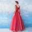 Lovely Red Floor-Length / Long Evening Dresses  2018 A-Line / Princess Tulle V-Neck Appliques Beading Backless Butterfly Sequins Evening Party Prom Dresses