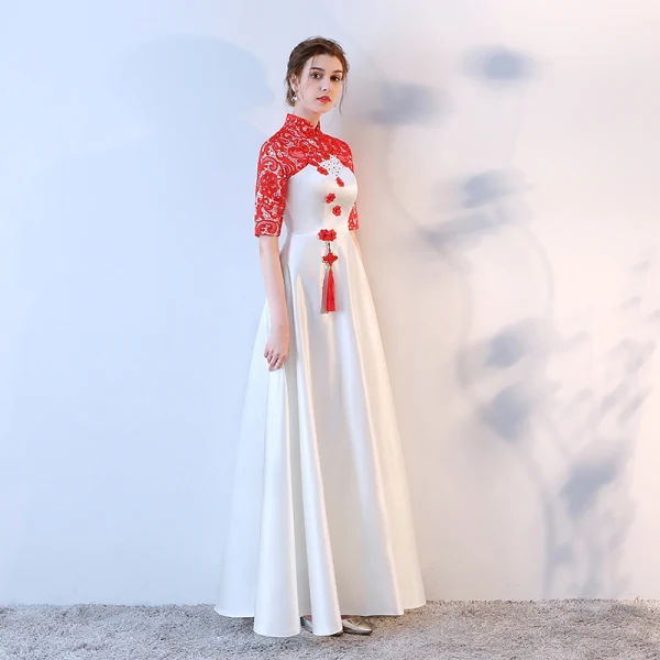 Chinese style 2017 Evening Dresses  Green Scoop Neck 1/2 Sleeves Embroidered Evening Party Formal Dresses