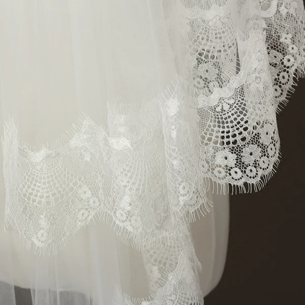 Chic / Beautiful White Wedding Tulle Lace Short 1.5 m Appliques Wedding Veils 2018