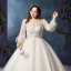 Modern / Fashion White Plus Size Wedding Dresses 2019 A-Line / Princess Long Sleeve U-Neck Appliques Backless Beading Sequins Chapel Train