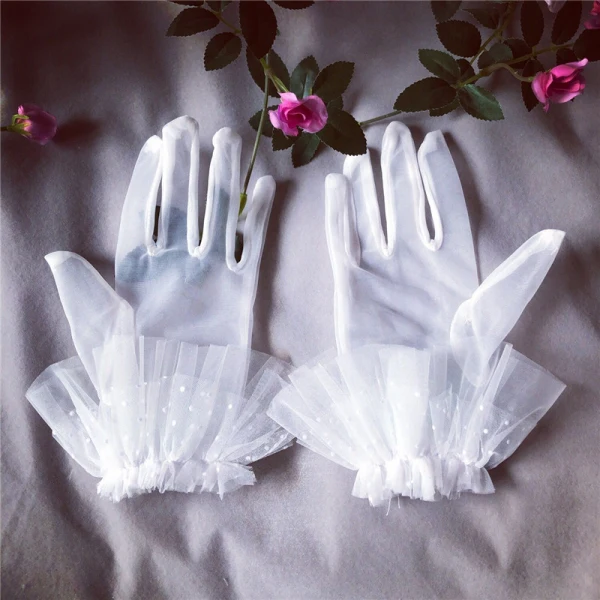 Flower Fairy White Bridal Gloves 2020 Appliques Flower Tulle Prom Wedding Accessories
