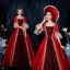 Vintage / Originale Médiévale Gothique Rouge Robe Boule Robe De Bal 2021 En Dentelle Bretelles croisées 1/2 Manches Encolure Carrée Longue Fait main Perlage Faux Diamant Cosplay Promo Robe De Ceremonie